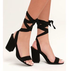 Lulu's wrap around ankle heels - black suede